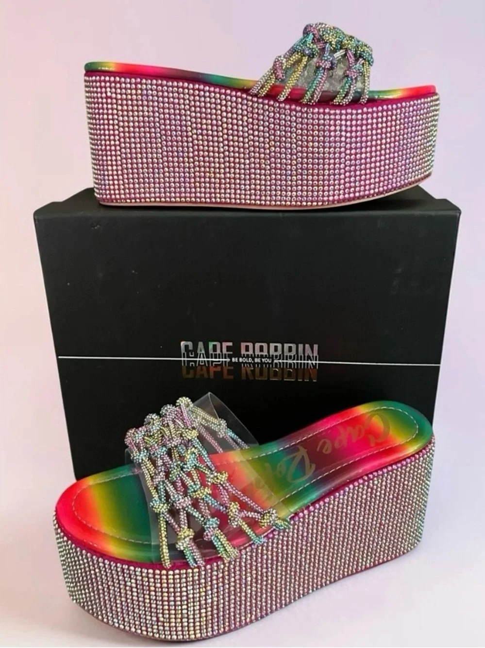 Cape Robbin Rainbow Crystal Platform Slide - Multicolor